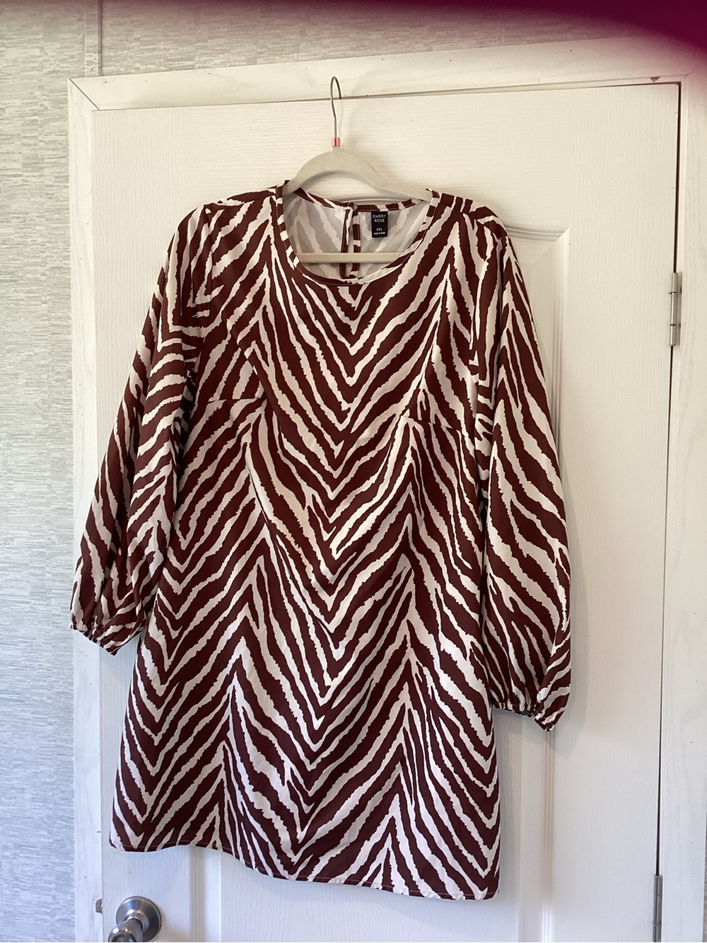 Women's Zebra-Print Midi Dress in Brown and Cream